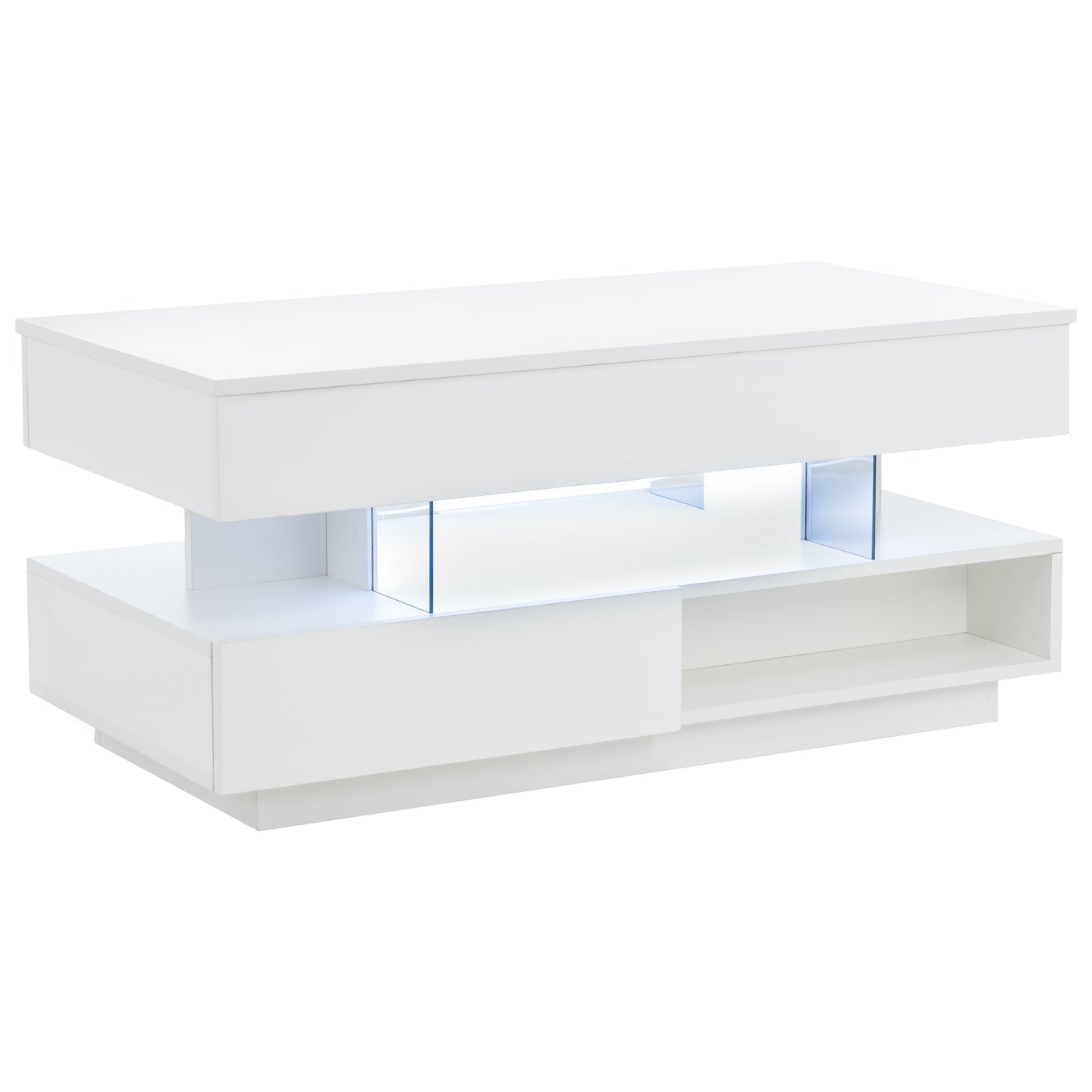 39.3" Lift Top Coffee Table with Hidden Compartment, 2 Storage Drawers and Ajustable LED Lights,Modern Multifunction Coffee Tables for Living Room, Bedroom,Office(White) image 8