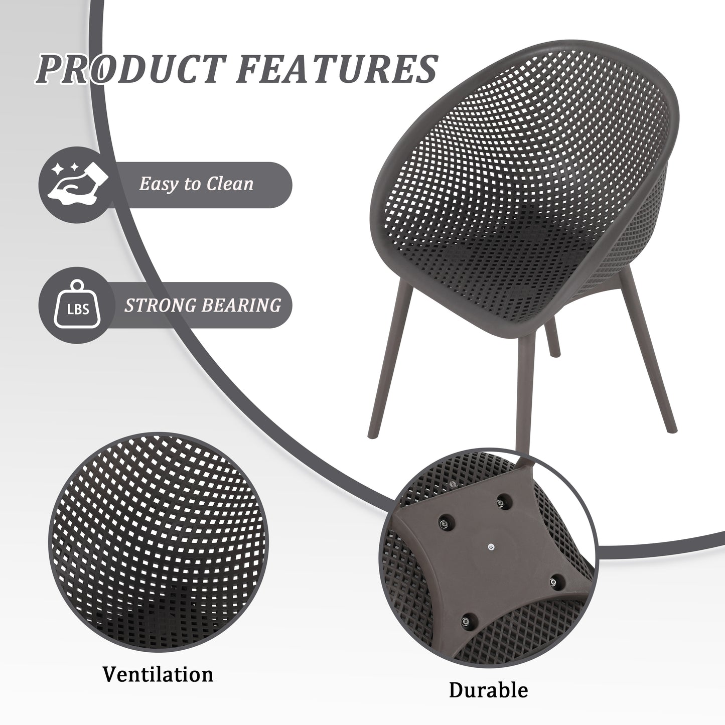 Summer - 2-Pack Warm Grey Modern Lounge Chairs – Indoor/Outdoor All-Weather PP Plastic with 36 Inch Indoor/Outdoor Modern White Round PP Table image 10