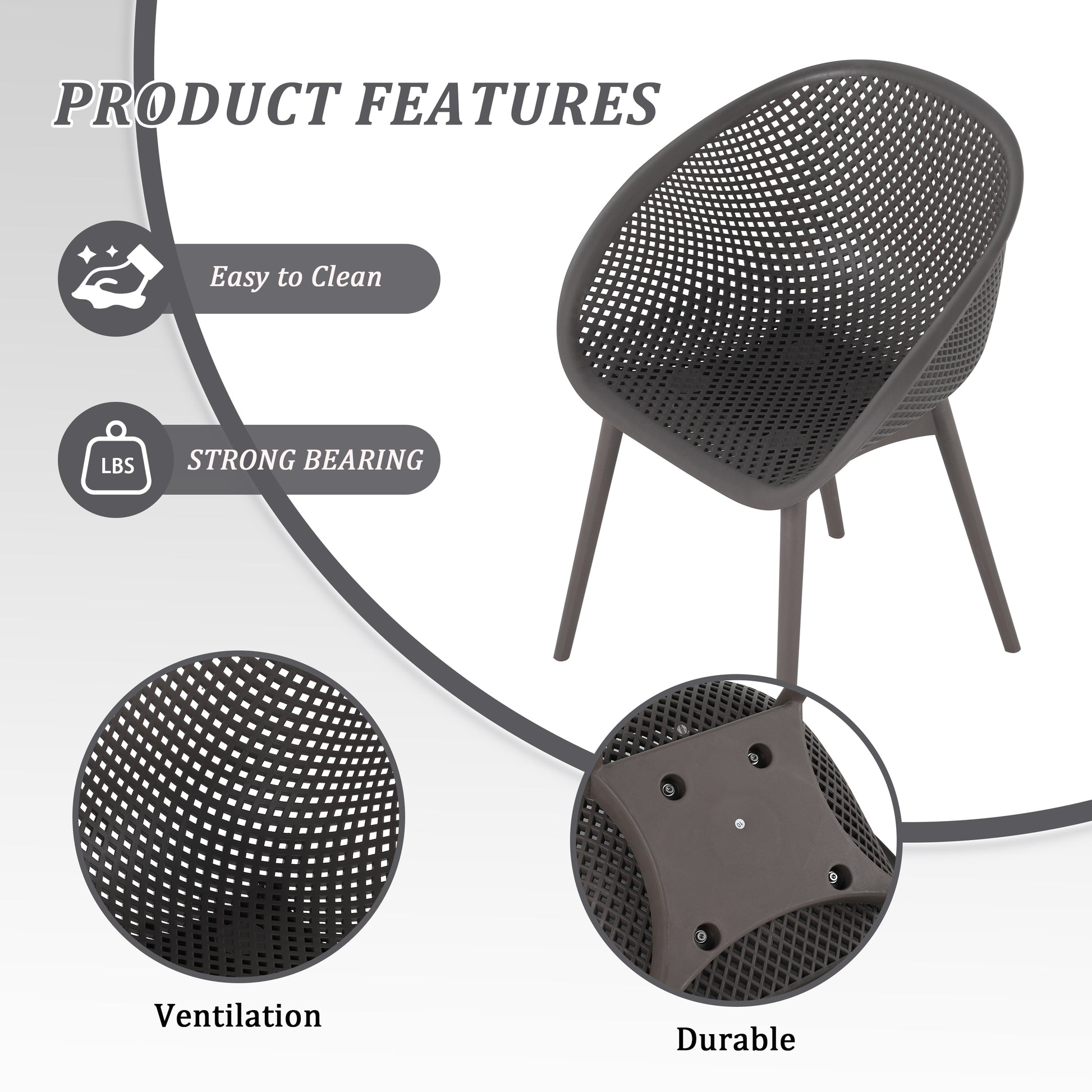 Summer - 2-Pack Warm Grey Modern Lounge Chairs – Indoor/Outdoor All-Weather PP Plastic with 36 Inch Indoor/Outdoor Modern White Round PP Table image 10