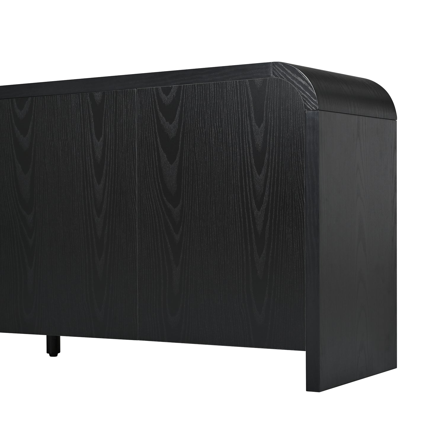 Farmhouse Curved Edge TV Stand with Large Cabinets for TVs up to 70", Minimalist Wood Grain Media Console with Cable Management, Mid Century TV Cabinet with Adjustable Shelves for Living Room, Black image 12