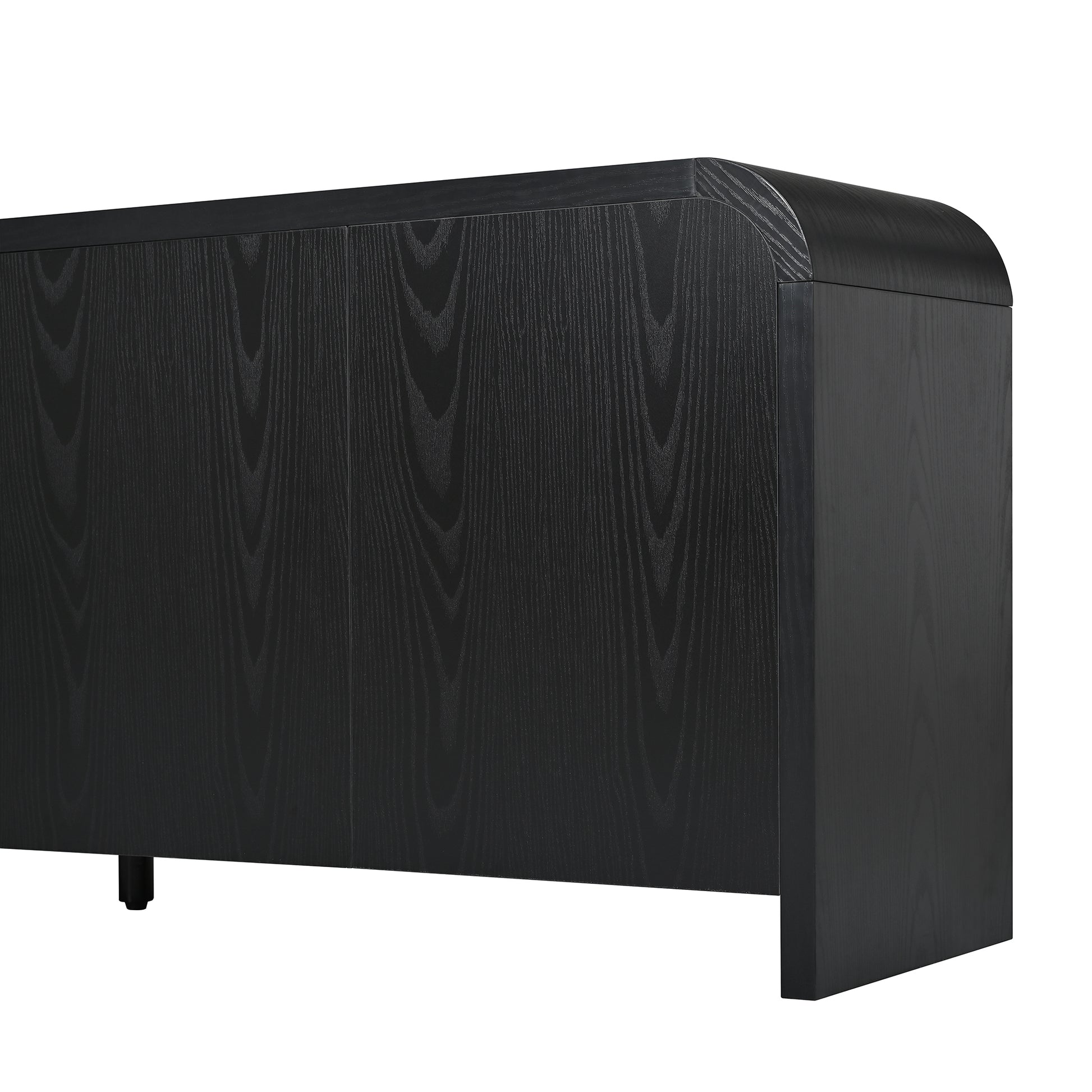 Farmhouse Curved Edge TV Stand with Large Cabinets for TVs up to 70", Minimalist Wood Grain Media Console with Cable Management, Mid Century TV Cabinet with Adjustable Shelves for Living Room, Black image 12