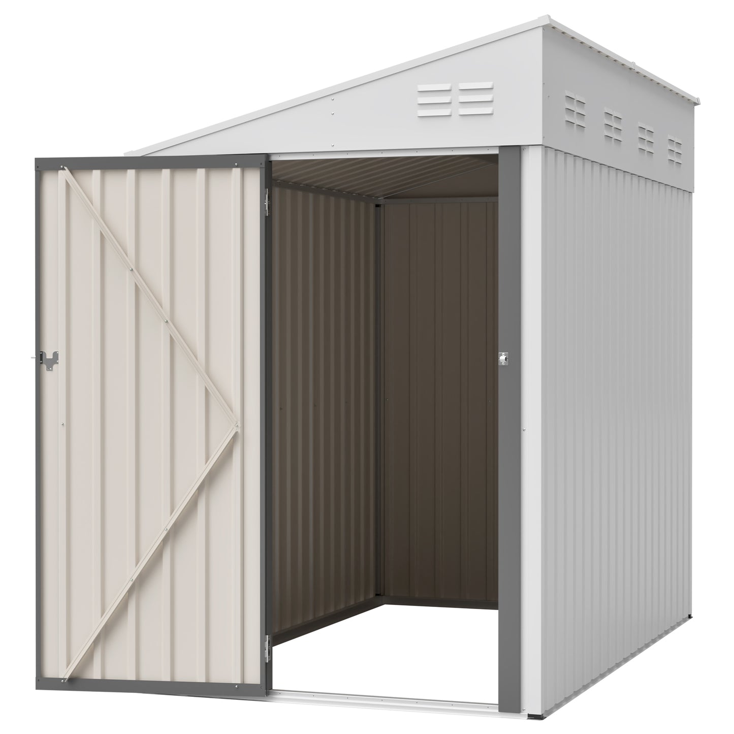White 4' x 7' Lean-To Storage Shed, Heavy-Duty Metal Outdoor Garden & Bike Shed with Lockable Door, Easy Assembly Backyard Storage Solution image 7
