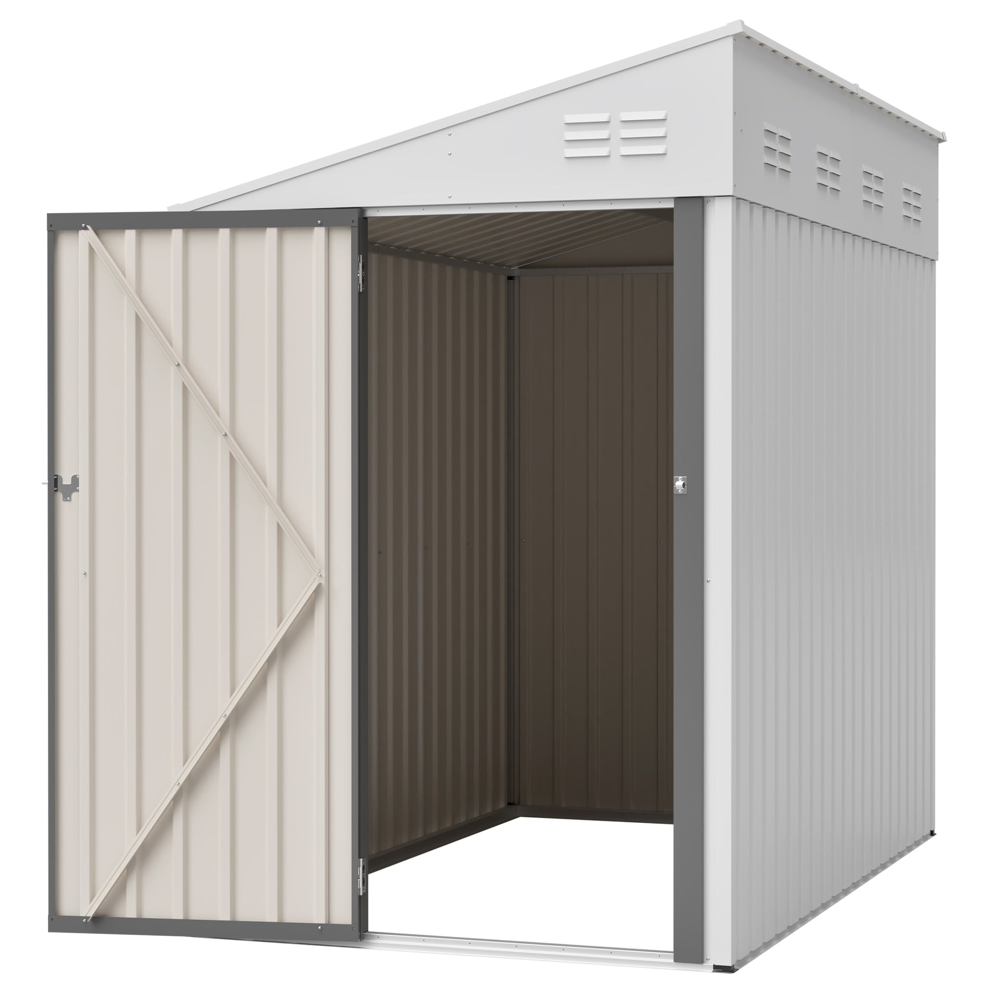 White 4' x 7' Lean-To Storage Shed, Heavy-Duty Metal Outdoor Garden & Bike Shed with Lockable Door, Easy Assembly Backyard Storage Solution image 7