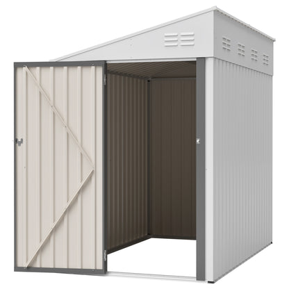 White 4' x 7' Lean-To Storage Shed, Heavy-Duty Metal Outdoor Garden & Bike Shed with Lockable Door, Easy Assembly Backyard Storage Solution image 7