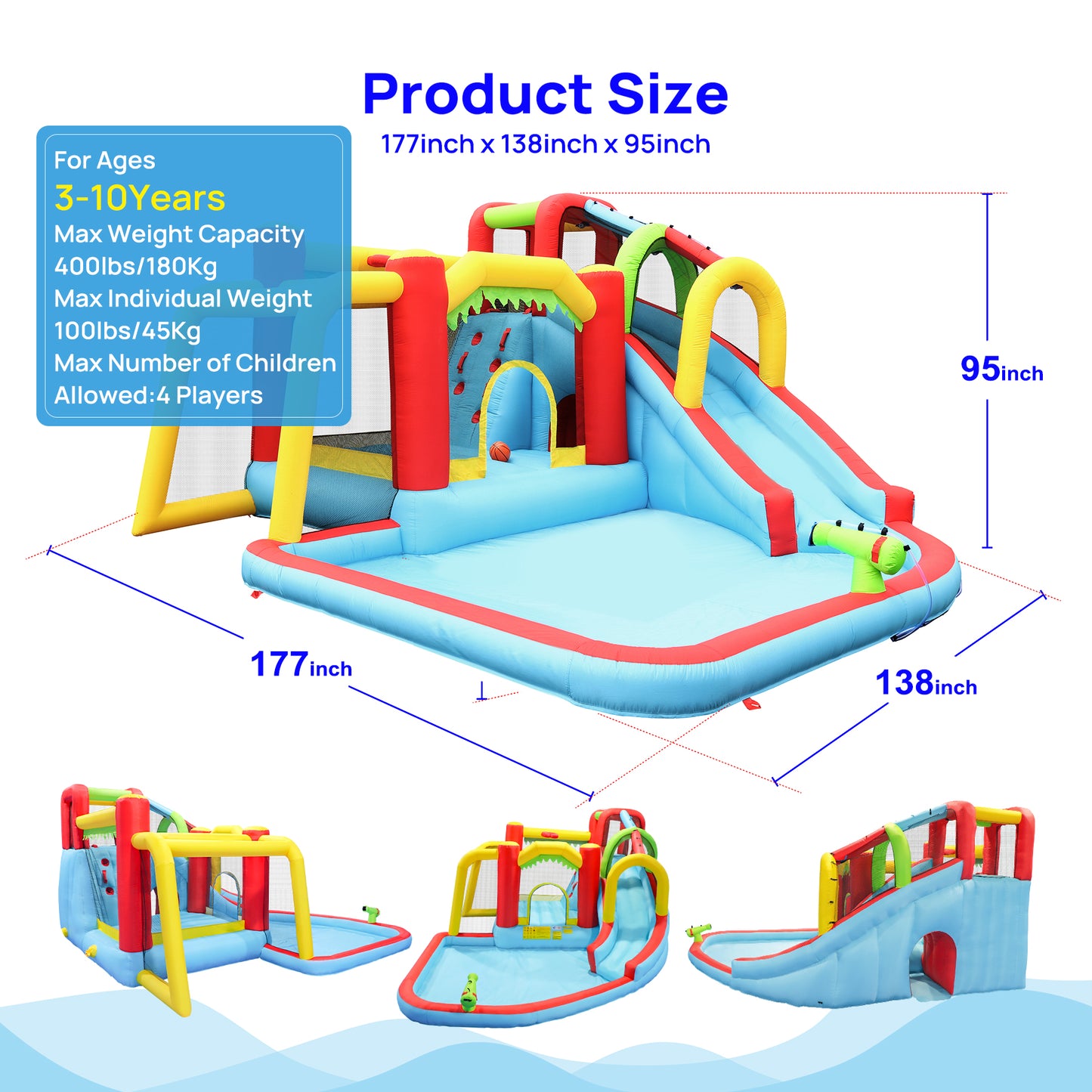 7 in1 Inflatable slide water park bouncing house outdoor Soccer garden bouncer with Splash pool & Water gun & Climbing wall & Basketball & Football image 9