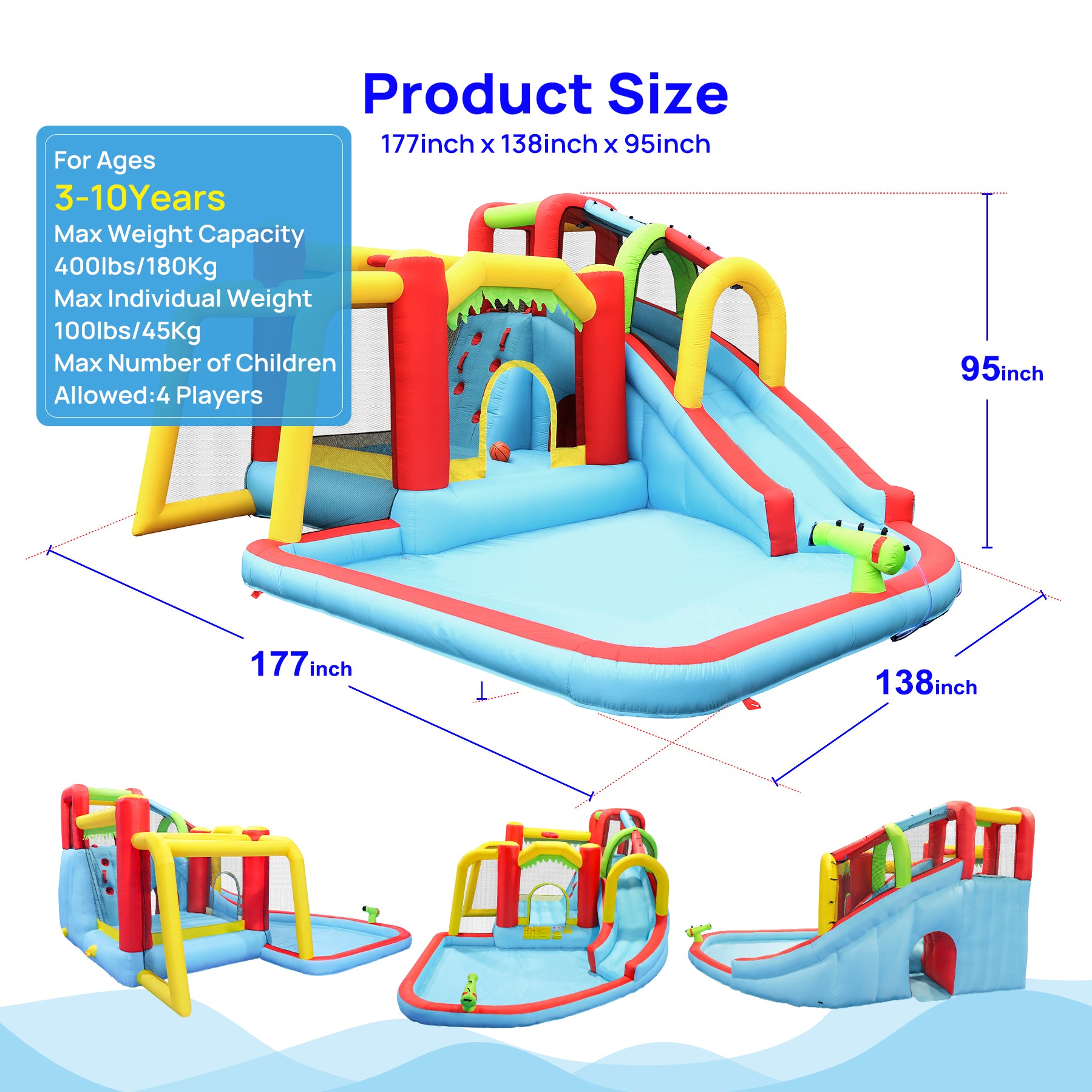 7 in1 Inflatable slide water park bouncing house outdoor Soccer garden bouncer with Splash pool & Water gun & Climbing wall & Basketball & Football image 9