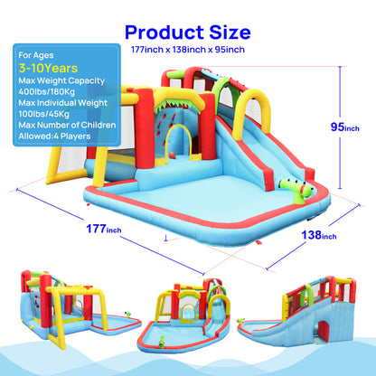 7 in1 Inflatable slide water park bouncing house outdoor Soccer garden bouncer with Splash pool & Water gun & Climbing wall & Basketball & Football image 9