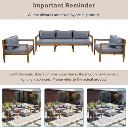 3 Pieces Outdoor Sectional Sofa Set, Rope Woven Patio Conversation Set with Solid Acacia Wood Frame, Water-Resistant Removable Cushions for Backyard, Deck and Poolside, Grey image 11