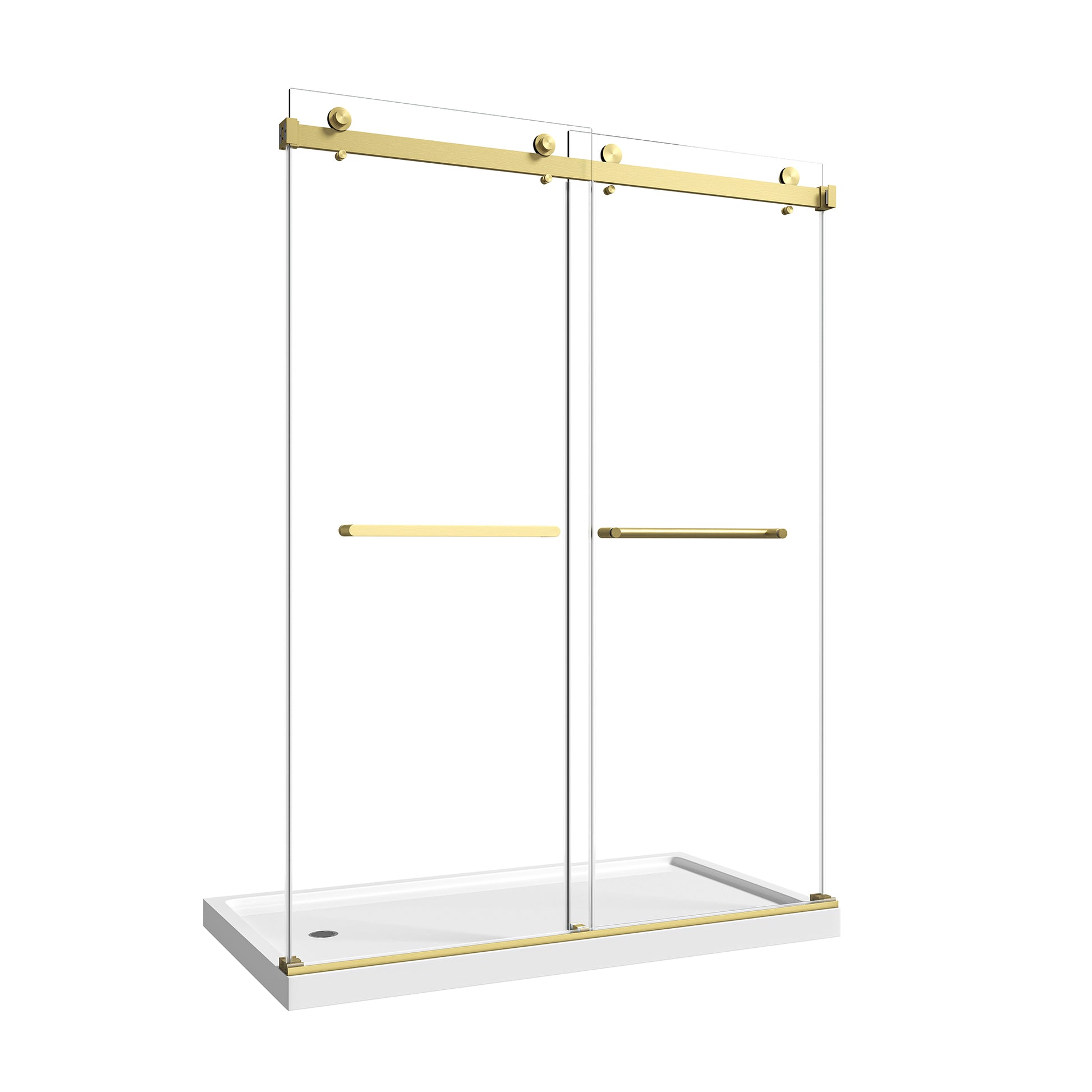 55"-60" W x 76" H Brushed Gold Reversible Installation Double Bypass Sliding Shower Door Easy Installation Frameless Shower Door,5/16"(8MM) Tempered Glass With Nano Explosion-proof Film image 10
