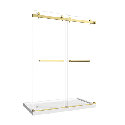 55"-60" W x 76" H Brushed Gold Reversible Installation Double Bypass Sliding Shower Door Easy Installation Frameless Shower Door,5/16"(8MM) Tempered Glass With Nano Explosion-proof Film image 10