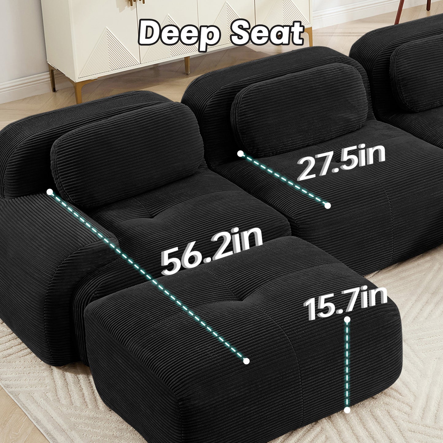 L-shaped modular sofa no assembly ergonomic design pet-friendly luxuryCorduroy Fabric fabric extra-wide curved armrests 32D high-resilience sponge for living rooms bedroom,Black image 5
