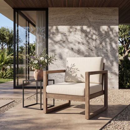 Outdoor Acacia Wood Patio Club Chair, Wood Patio Furniture,Waterproof Thick Cushion Deep Seating for Porch, Garden, Backyard, Balcony, Brown Wash and Beige Cushion image 2