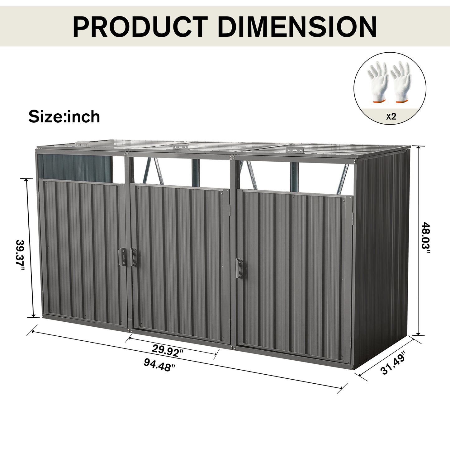 Garbage Bin Shed Stores 3 Trash Cans Metal Outdoor Bin Shed for Garbage Storage,Stainless Galvanized Steel, Bin Shed for Garden Yard Lawn,Grey image 7