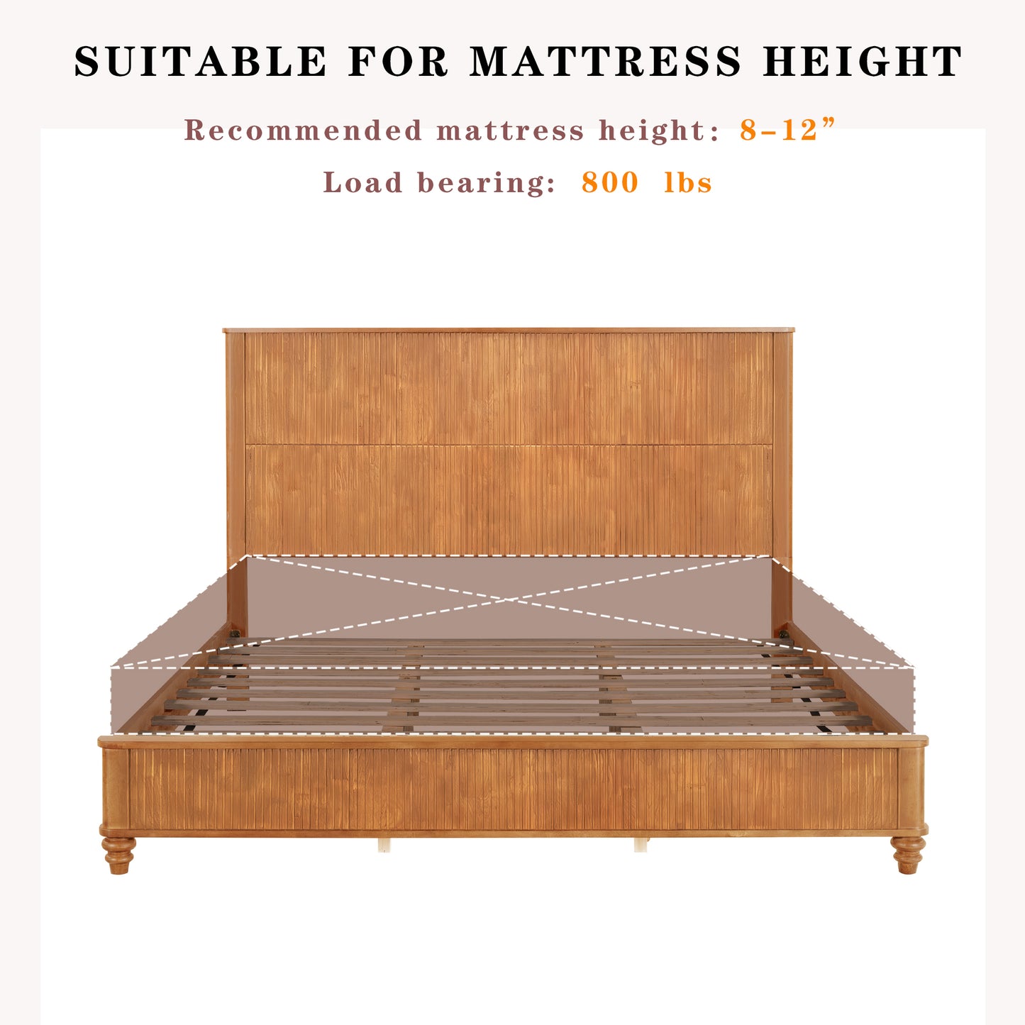 Solid Wood Bed Frame,King Platform Bed Frame with Headboard,Tall Headboard Natural Wood Bed,No Box Spring Needed,Natural image 11