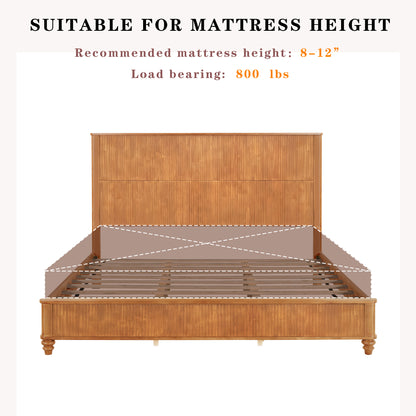 Solid Wood Bed Frame,King Platform Bed Frame with Headboard,Tall Headboard Natural Wood Bed,No Box Spring Needed,Natural image 11