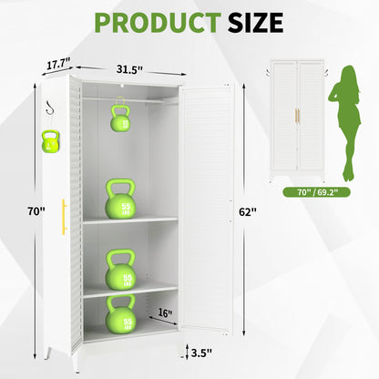 White Metal Wardrobe Closet with 2 Doors, 71″ Tall Portable Storage Cabinet for Bedroom, Lightweight Closet for Small Apartments, Dorm, Renters, Cold Rolled Steel, Easy Assembly image 2