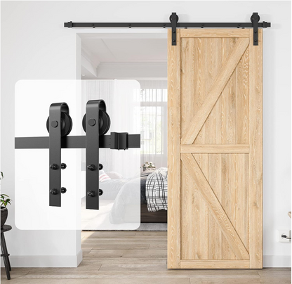 12FT Wood Double Sliding Barn Door Hardware Basic Black Big Spoke Wheel Roller Kit, 5-18FT for Choose image 3
