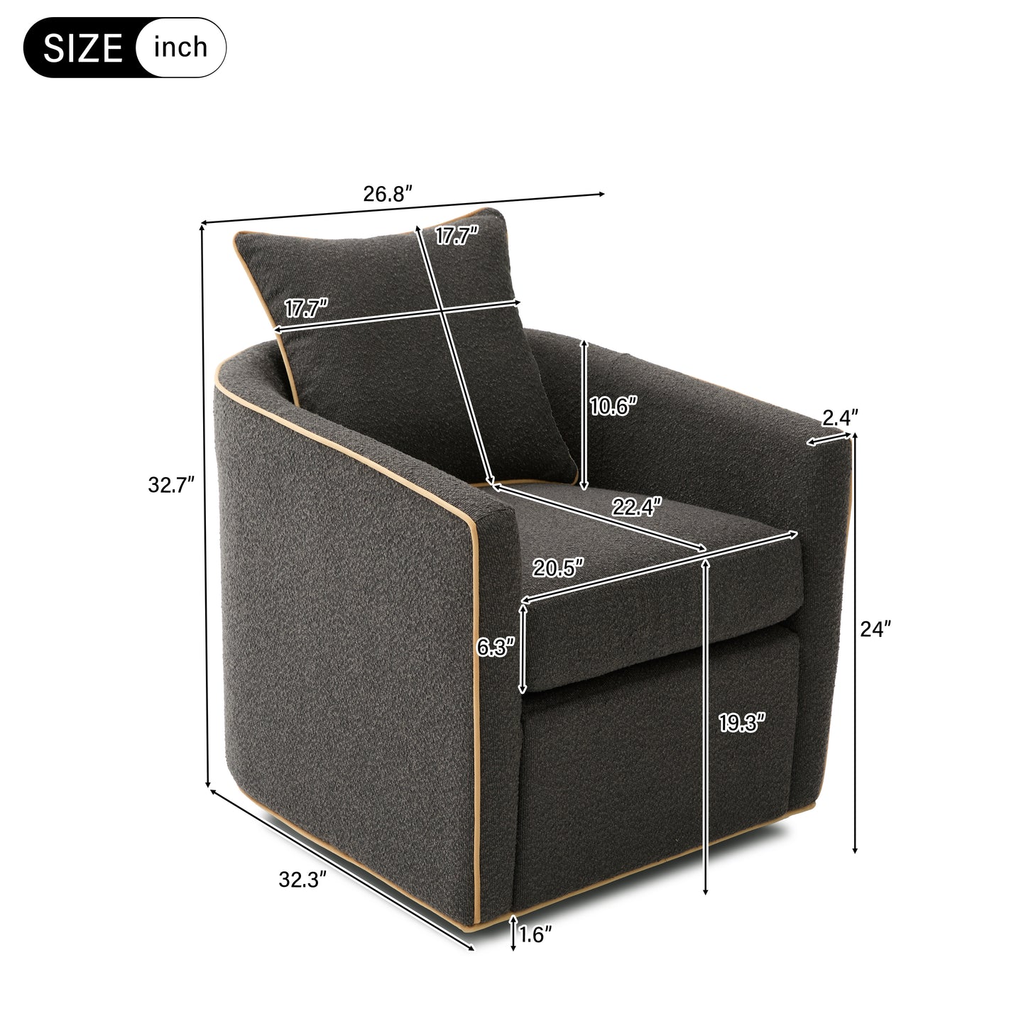 Swivel Accent Chair Upholstered Club Chair Barrel Sofa Chair for Living Room, Reading Corner, and Small Spaces, Dark Grey image 4