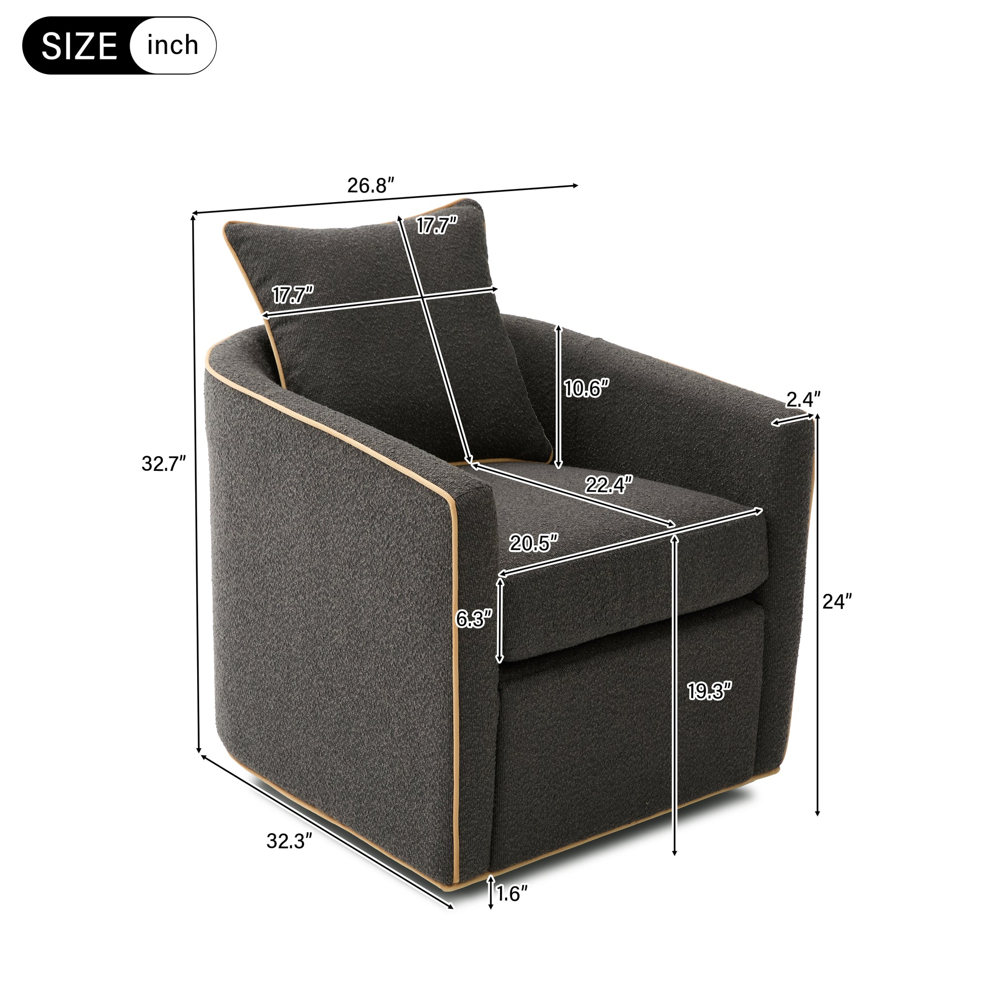 Swivel Accent Chair Upholstered Club Chair Barrel Sofa Chair for Living Room, Reading Corner, and Small Spaces, Dark Grey image 4