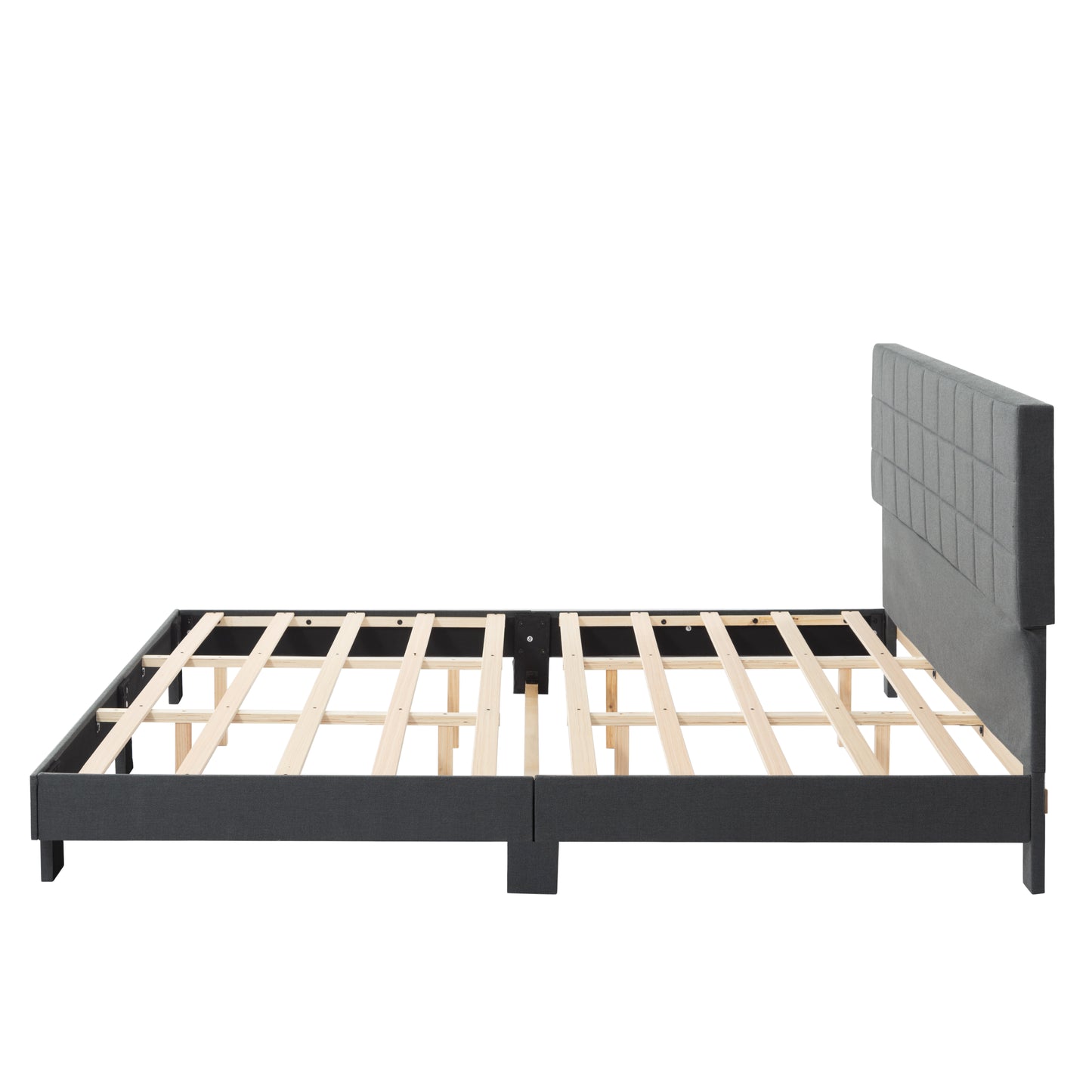 King Size Platform Bed Frame, Upholstered Tufted Headboard with Solid Wood Slats Support, Adjustable Height: 39.57～43.5 Inches, Dark Gray image 5