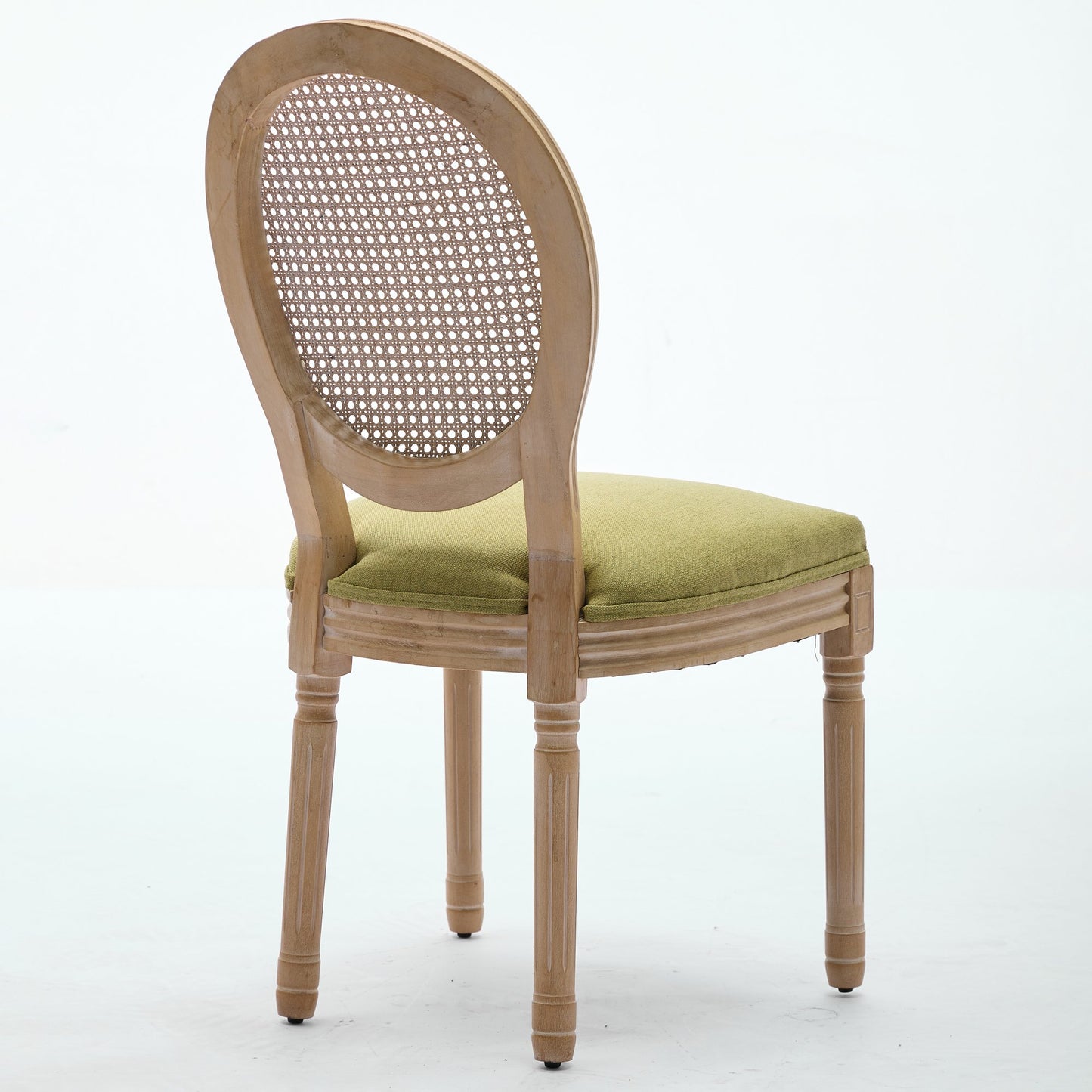 A&A Furniture,French Style Solid Wood Frame Antique Painting Linen Fabric Rattan Back Dining Chair,Set of 2,Olive-Green image 6