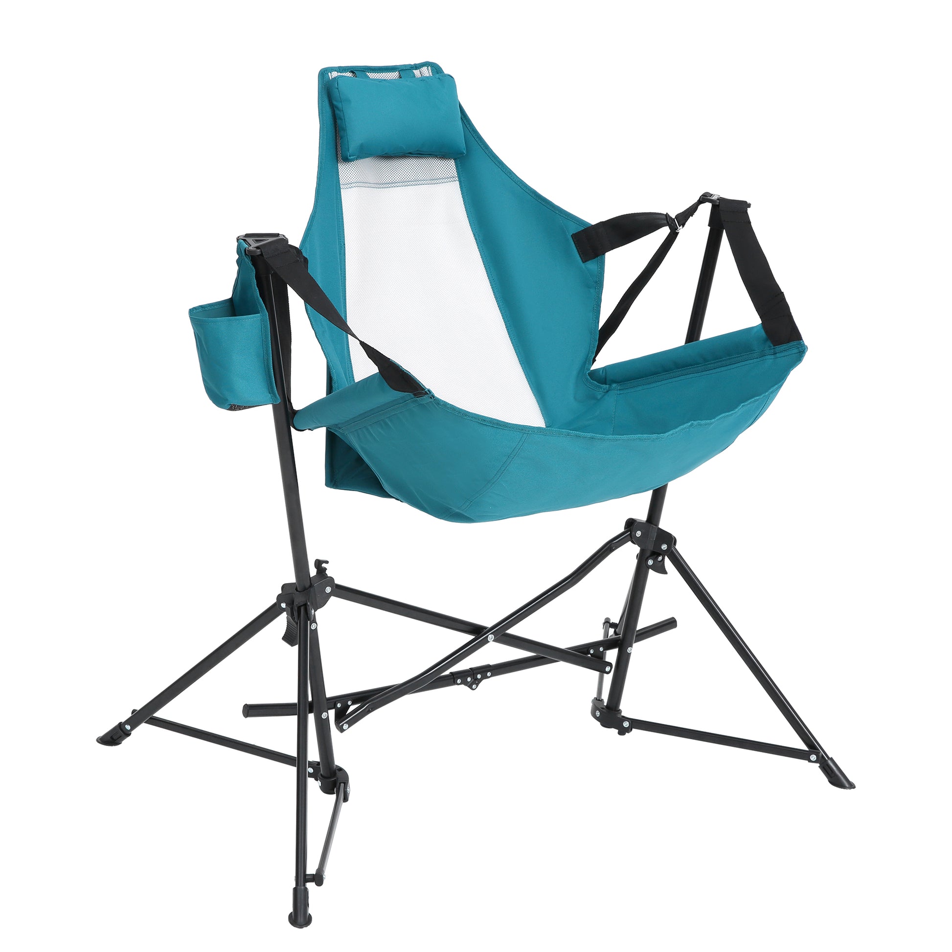 Hammock Camping Chair, Folding Portable Rocking Chair, Aluminum Alloy Adjustable Back Swinging Chair with Pillow Cup Holder, Recliner with Carry Bag for Outdoor Travel Lawn Backyard, Blue (2pcs) image 9