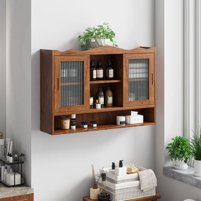 35.4"Retro 2 Door Sliding Cabinet Three Layers of Storage Space,Suitable for Bathrooms,Kitchens,Dining Rooms,Brown image 2