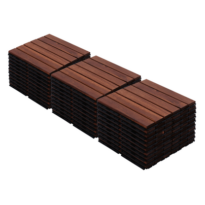 30 PCS Interlocking Deck Tiles Striped Pattern, 12" x 12" Square Acacia Hardwood Outdoor Flooring for Patio, Bancony, Pool Side,.. image 1