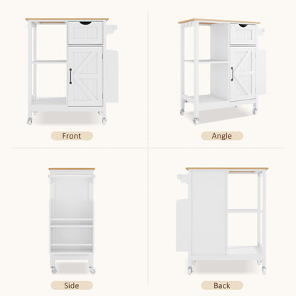 Kitchen Island Cart with Mobile Carts with Storage Cabinet, Rolling Kitchen Table with Spice Rack, Towel Rack, and Drawer, Portable Islands on Wheels, White image 10