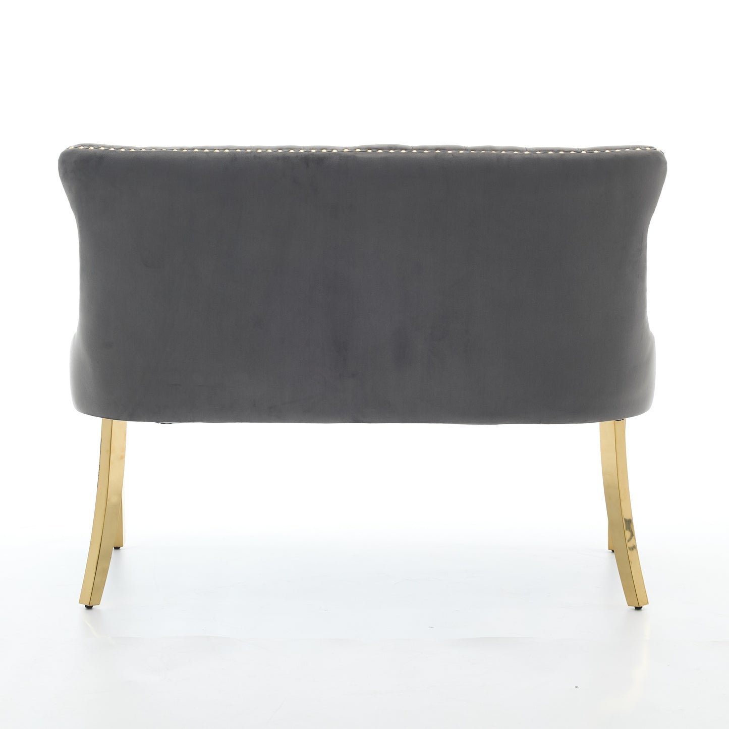 Velvet Double Dining Loveseat Bench, Kitchen & Dining Seating, 2-Seat Tufted Bench w/Handmade Buttons, Wing Back, Gold-Plated Steel Legs, Mid Century Modern,Single Pack,Gray,SW1602GY image 7
