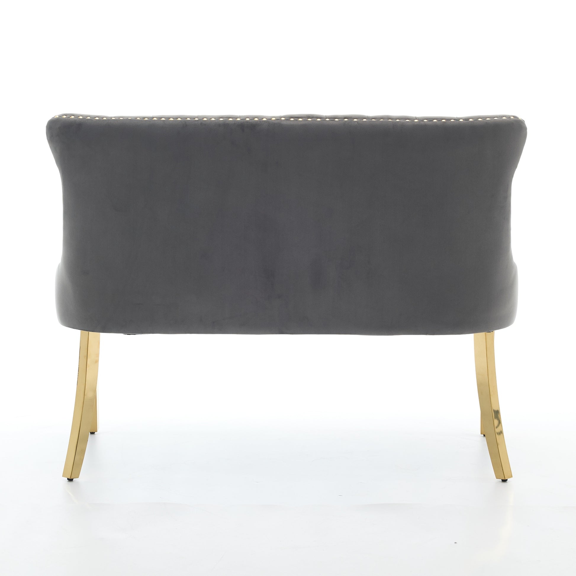 Velvet Double Dining Loveseat Bench, Kitchen & Dining Seating, 2-Seat Tufted Bench w/Handmade Buttons, Wing Back, Gold-Plated Steel Legs, Mid Century Modern,Single Pack,Gray,SW1602GY image 7