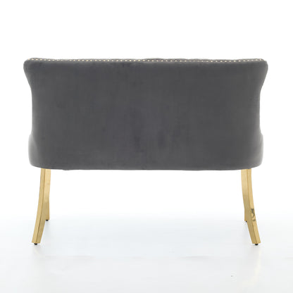 Velvet Double Dining Loveseat Bench, Kitchen & Dining Seating, 2-Seat Tufted Bench w/Handmade Buttons, Wing Back, Gold-Plated Steel Legs, Mid Century Modern,Single Pack,Gray,SW1602GY image 7