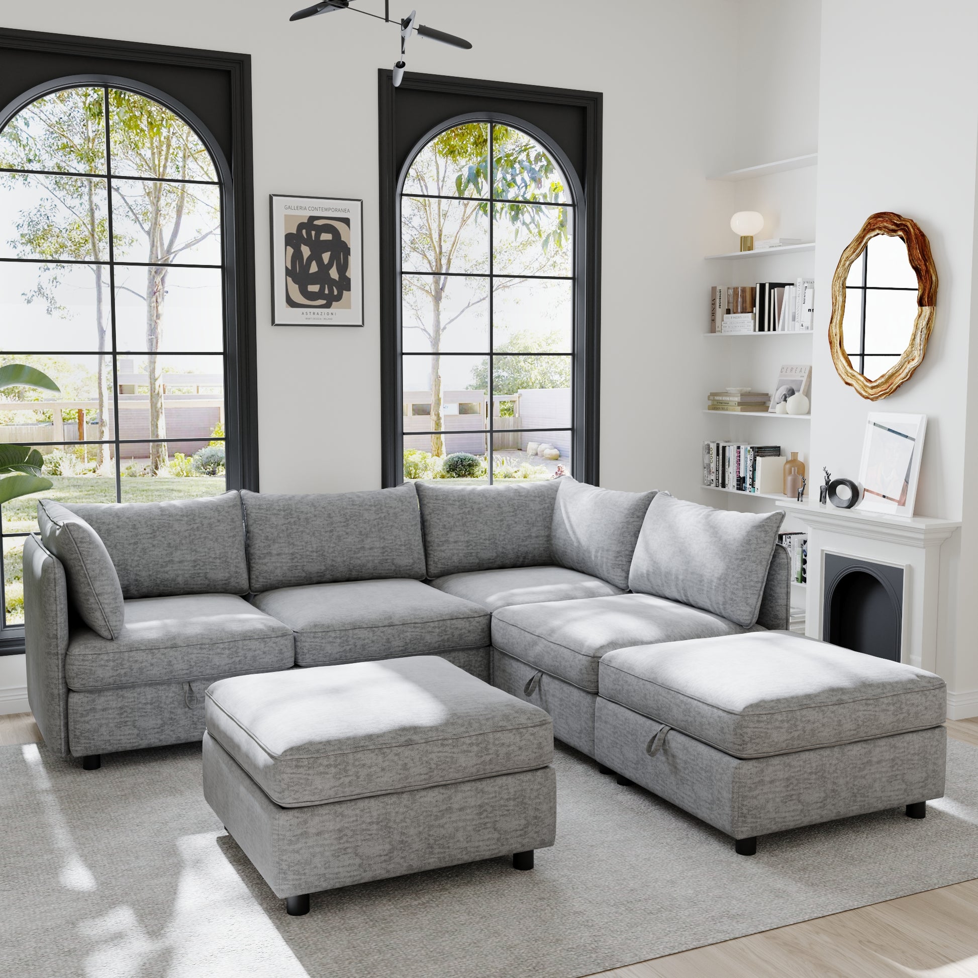 Modular Sectional Sofa, Convertible Sofa Seat With Storage, Sleeper Sectional Sofa Set, Fabric Flexible Modular Combinations for Living Room image 3