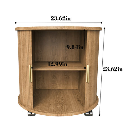 Mid Century Modern Cylinder End Table with Built-in Charging Station & Sliding Door, 2-Tier Storage Round Nightstand with USB Ports, Osk Bedside Table for Living Room, Bedroom, Entryway image 10