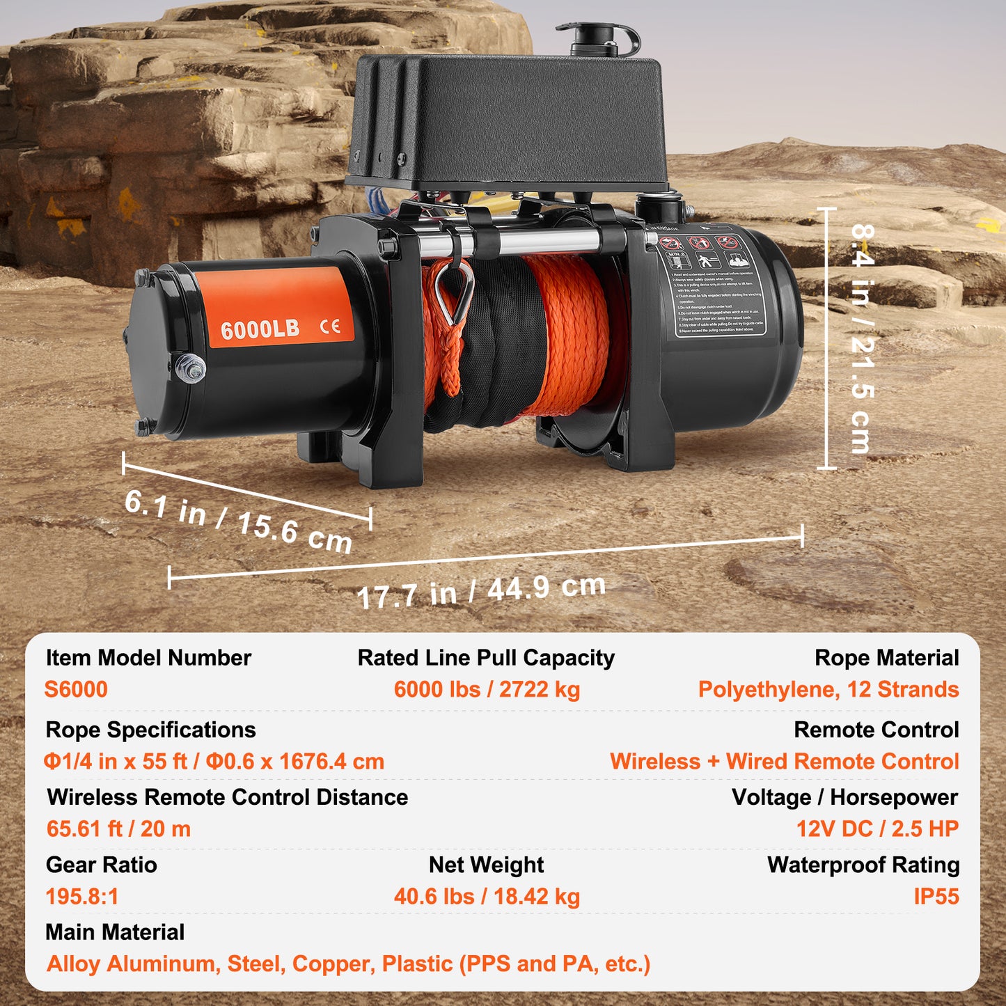 Electric Winch for Truck 6000 lb Synthetic Rope Waterproof Remote Control image 9