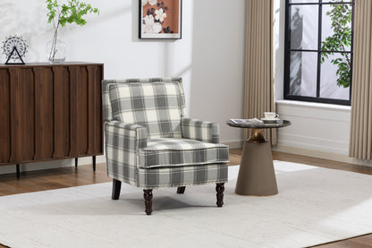 Upholstered Accent Chair, Vintage Armchair with Grey Linen Fabric and Nailhead Trim for Living Room image 3