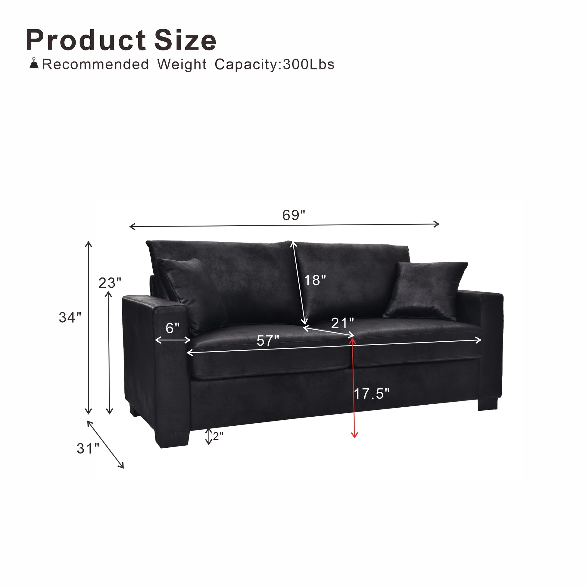 This 69-inch two-seater sofa features a Foil fabric and comes with two throw pillows, offering a comfortable seating experience suitable for any setting. image 6