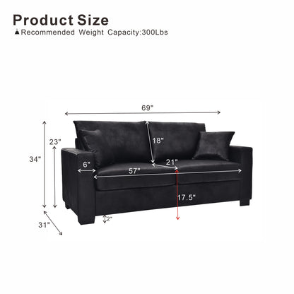 This 69-inch two-seater sofa features a Foil fabric and comes with two throw pillows, offering a comfortable seating experience suitable for any setting. image 6