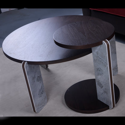 Modern Coffee Table with End Table Set, Durable walnut veneered MDF 83cm diameter Center Table with a 43cm diameter Side Table for Living Room, study room, strong and stable sintered stone legs/base image 9