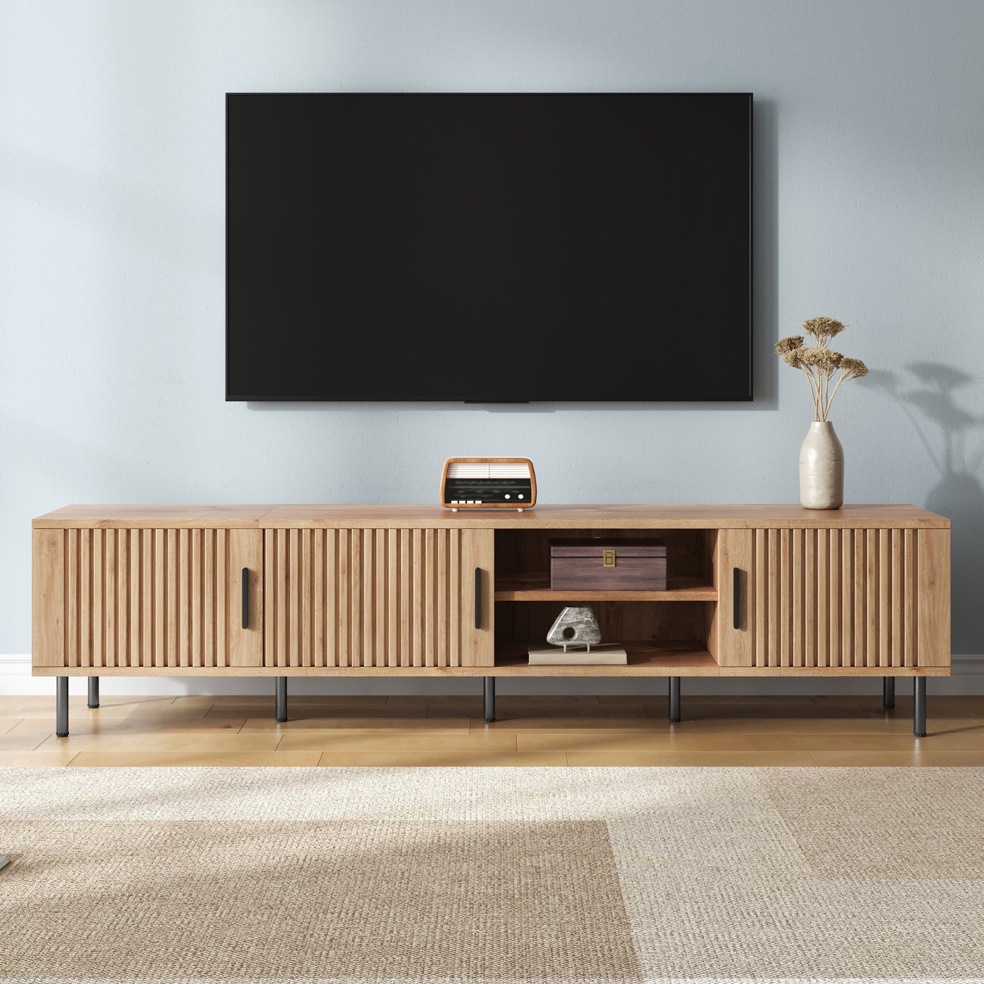 78 inch Modern TV Stand for TVs up to 85", Entertainment Center with Closed Storage & Cable Management, Soft-Closing Hinges, Sturdy Iron Legs for Living Room image 2