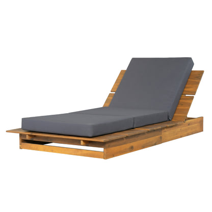 Acacia Wood Chaise Lounge with 4" Thick 3-Fold Dark Gray Movable Cushion – Wide Teak Finish Patio Lounger, 3-Position Recliner, 400 lbs Capacity image 12