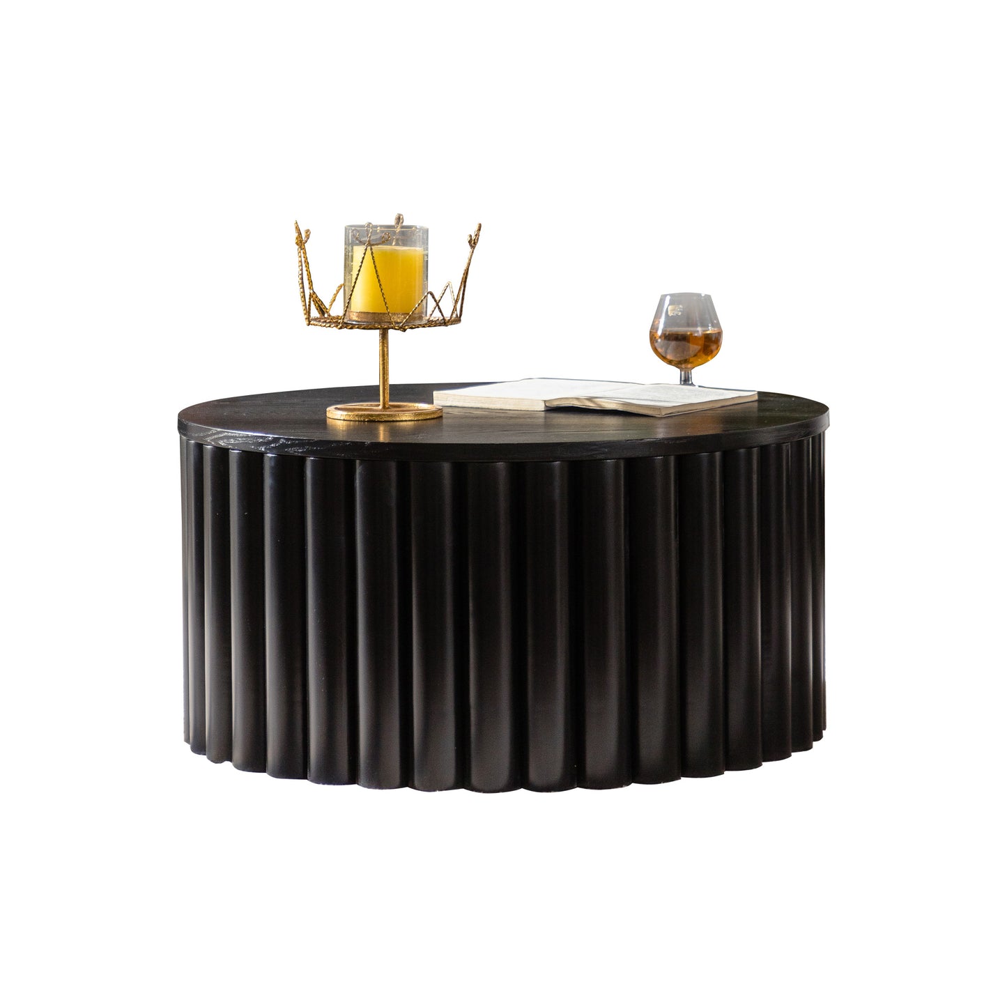 Round Coffee Table With Lift Handcrafted Relief Sturdy Pedestal Wooden Tea Table for Living Room no need to Assemble image 8