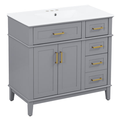 36" Gray Modern Bathroom Vanity with Ceramic Sink, Soft-Close Door, and 4 Storage Drawers,offering a refined look with practical everyday functionality.(Old SKU:N729P253935E) image 12