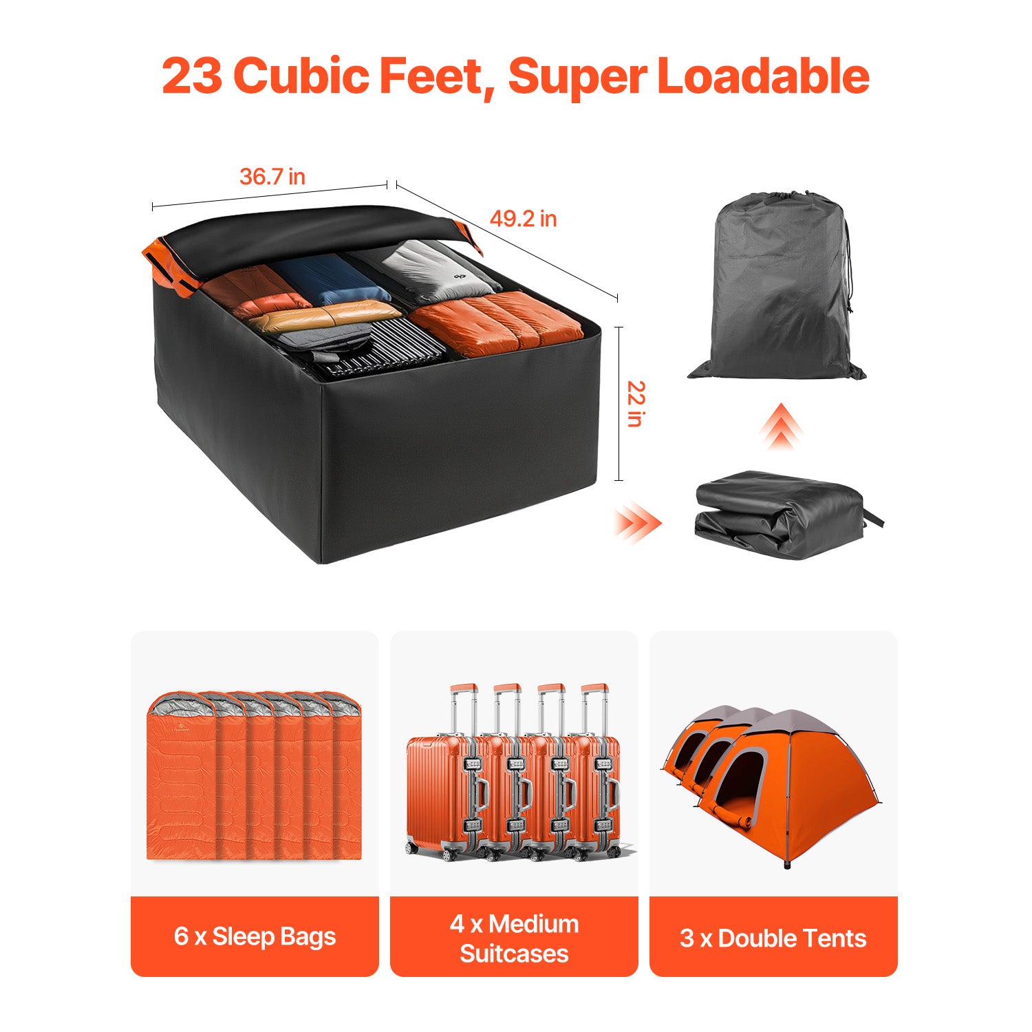 Car Rooftop Cargo Carrier Bag, 23 Cubic Feet Roof Cargo Carrier, Heavy Duty 840D PVC 100% Waterproof Car Roof Luggage Bag for All Vehicle with/without Rack- with Lock, Anti-Slip Mat, 6 Door Hook image 6