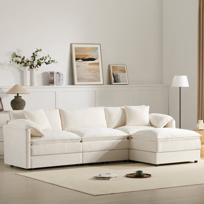 [NEW SKU of N723S0687W]103" Chenille Modular Sectional Sofa with Deep and Wide Seat, L Shaped Cloud Couch Set with Double Cushions, 4 Seat Sofa with Movable Ottoman, Oversized Indoor Furniture image 1