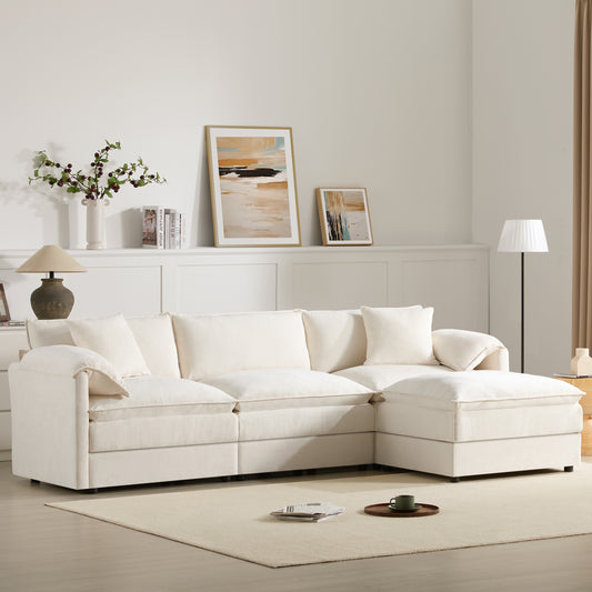 [NEW SKU of N723S0687W]103" Chenille Modular Sectional Sofa with Deep and Wide Seat, L Shaped Cloud Couch Set with Double Cushions, 4 Seat Sofa with Movable Ottoman, Oversized Indoor Furniture image 1