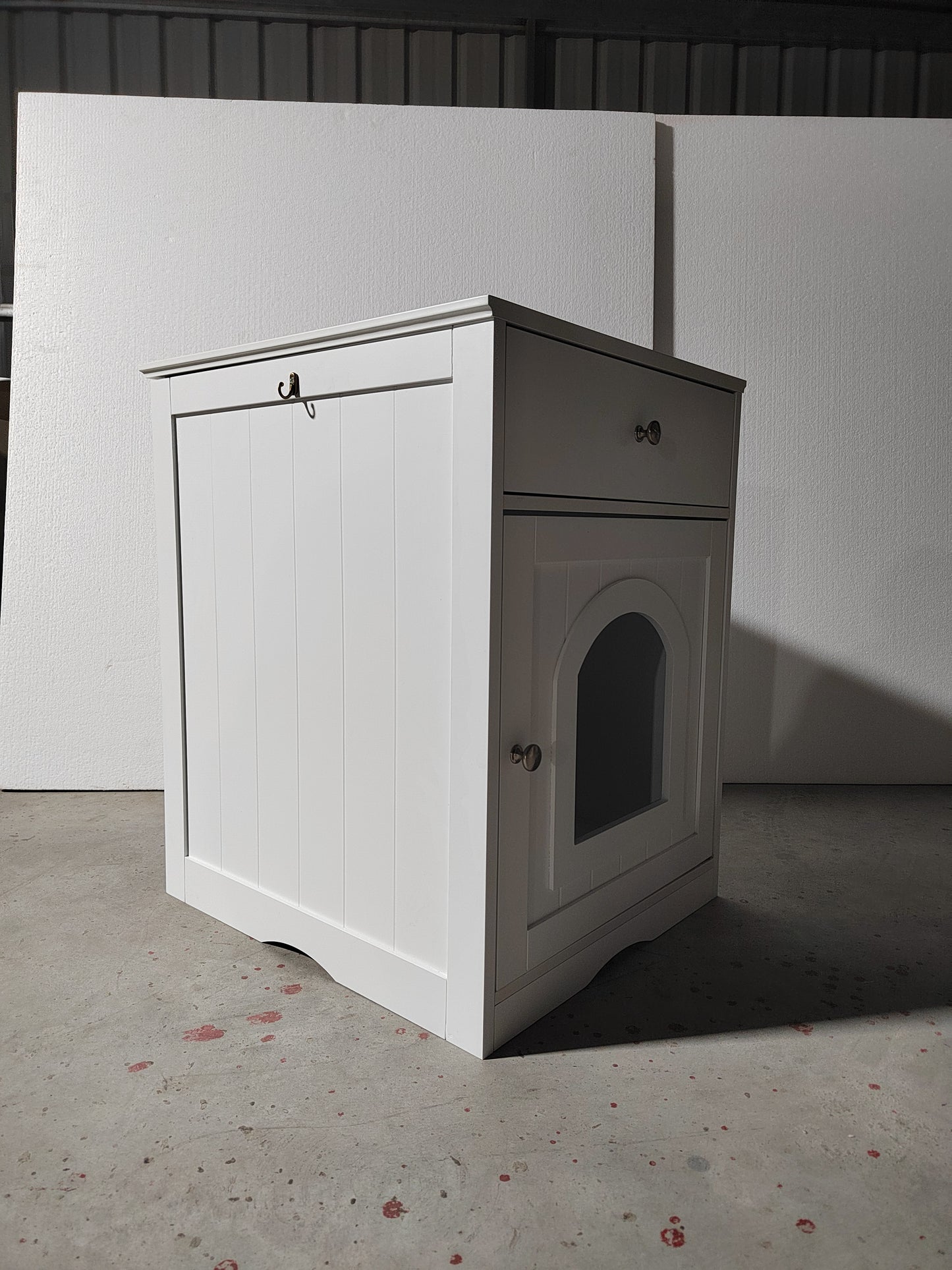 Wooden Pet House Cat Litter Box Enclosure with Drawer, Side Table, Indoor Pet Crate, Cat Home Nightstand (White) image 6