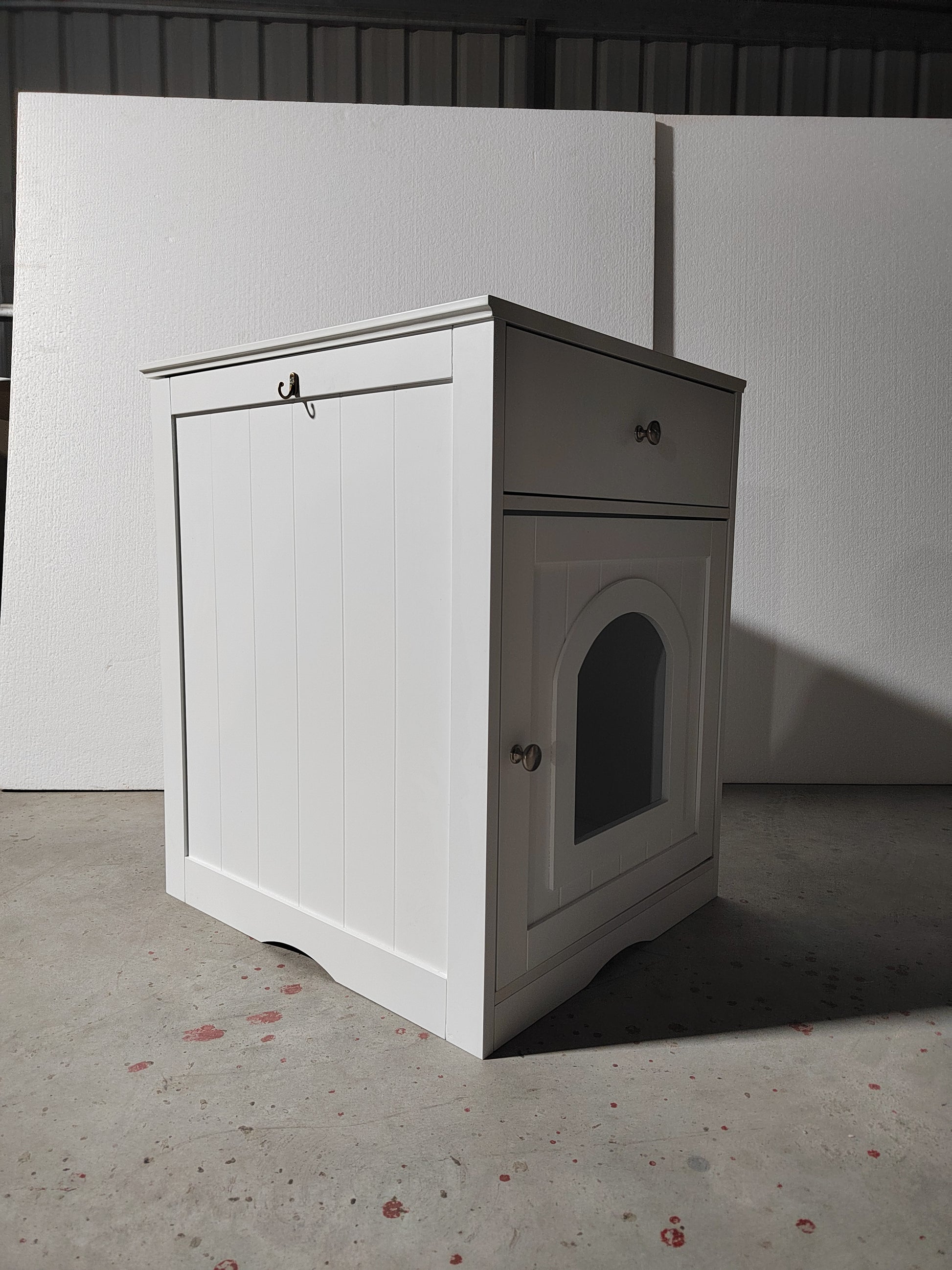 Wooden Pet House Cat Litter Box Enclosure with Drawer, Side Table, Indoor Pet Crate, Cat Home Nightstand (White) image 6
