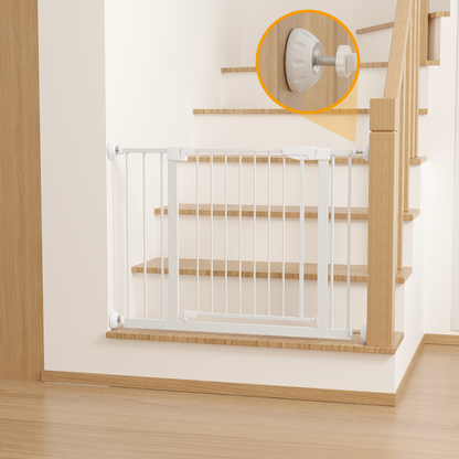 29.5-45.3" Wide Baby Gate with wall protector for Stairs, Dog Gate Indoor for Doorways, No Drilling Pressure Mounted Pet Gates for Kids, Easy Walk Through Safety Gate, White image 9