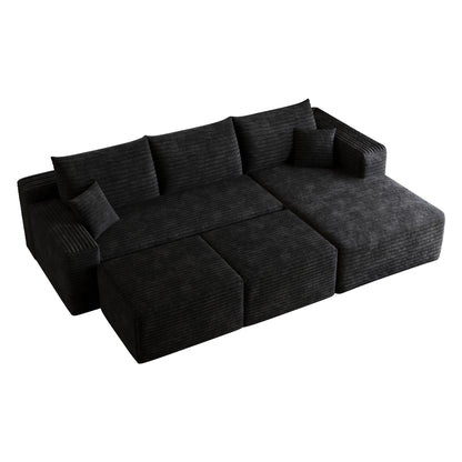 95" Cloud Sectional Sofa with 2 Ottoman,Modern Minimalist Upholstered Couches, Comfort U Shaped Sofa for Living Room,Deep Seat Corner Couch,No Assembly Required,Black (Plush Corduroy Fabric) image 11